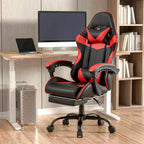 Gaming Chair, Ergonomic Footrest, Lumbar & Headrest(Red Black) | Steel frame, PVC leather & memory foam; 330 lb; 21" seat; 360° swivel, 90–155° recline; easy assembly; gaming & work