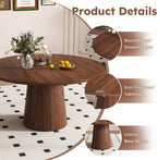 Round Dining Room Table, Farmhouse Kitchen Table with Wood Strip Base, 47.2“ Circle Table with Walnut Veneer Finish, Easy Assembly