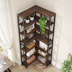 Tribesigns Corner Shelf, 7-Tier Industrial Corner Bookshelf and Bookcase | Freestanding Display Shelf for Living Room, Wood and Metal Corner Book Shelves, Corner Bookcase for Home Office, Rustic Brown