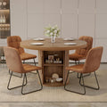 5-Piece Dining Set for Small Spaces 43.3" Round Table & 4 PU Leather Chairs, Modern Farmhouse with Storage Shelf, Apartment Kitchen Easy Assembly (Walnut Color Round Table + 4 U-Shaped Brown Chairs)