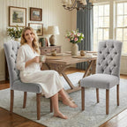 Tufted Upholstered Parsons Dining Chair Set Fabric Diner Accent Stylish Modern Kitchen Living Room with Button Sturdy Solid Wood Legs, 6-Pack