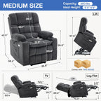 Tami Tami Dual Motor Power Lift Chair Recliner for Elderly with Massage and Heat, Infinite Position Electric Lift Recliner with Adjustable Headrest, USB (T6015 - Plush Fabric, Dark Gray, Medium)