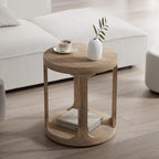 COZAYH Farmhouse Small End Table Wood Round Side Table for Small Space Rustic Pedestal Table for Living Room, Office, Couch, Distressed Wood Grey Finish