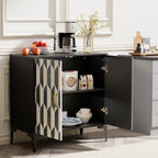 Anbuy Faux Marble Doors Sideboard Buffet Cabinbet with Storage Dining Room Buffet Cupboard Console Table Hallway, Liquor/Accent Cabinet/Geometric Cabinet, 30.7 X 15.75X 31.5 Inches(Black)