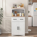 GDFStudio Wooden Kitchen Pantry Cabinet with Microwave Stand & Storage Drawer, Modern MDF Storage Cabinet with Adjustable Shelf, 2 Doors, Rectangle Home Organization Cupboard, White