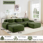Modular Sectional Sofa Couch, U Shaped Sectional Couches for Living Room, Oversized Cloud Couch with Deep Seat and Ottoman, Comfy Corduroy Upholstery Green Couches, No Assembly(3S+2O)