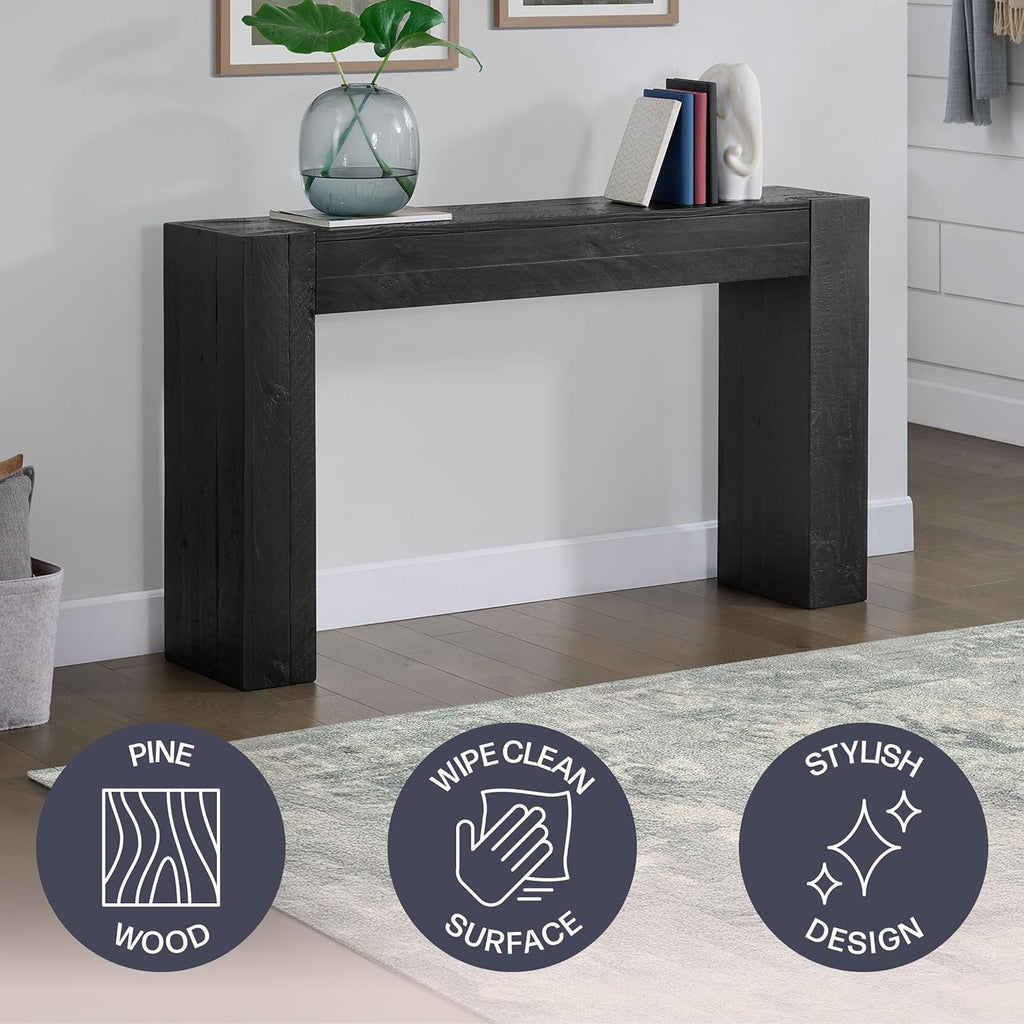 Alaterre Furniture Stockyard Solid Wood Console Table - 56 Inch Modern Farmhouse Entryway Table - Easy Assembly Living Room Furniture for Behind the Couch, Entryway, or Hallway (Black)