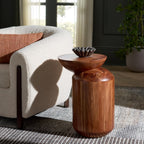 SAFAVIEH Home Collection - Masew Solid Wood Accent Table with Sculptural Stacked Design in Walnut Finish, Modern Side Table, Fully Assembled (ACC3228A)