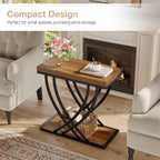 Tribesigns Side Table, 2-Tier Narrow End Table for Living Room, Industrial Nightstand with Metal Frame, Small Bedside Tables for Bedroom, Sofa Couch, Small Spaces, Rustic Brown
