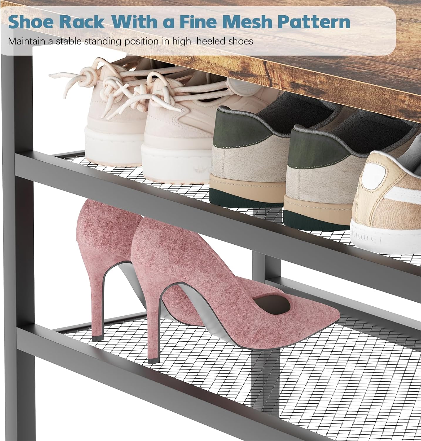 Shoe Rack for Entryway, Freestanding Hidden Shoe Storage Organizer, Boot Shoe Bench Shelves for High Heels with Seat cushion, Narrow Wood Shoe Rack for Entrance Closet, Hallway, 3 Tier (Gray+Black)