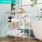 HapiRm Rolling Kitchen Microwave Cart - 4 Tier Microwave Table Stand with Pull-Out Baskets, Coffee Bar Baker's Rack with Wheels Rolling Storage Cart Organizer Shelf for Living Room Office, Balcony