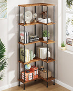 HIGDBFE 5-Tier L-Shaped Corner Bookshelf, 60" Tall Modern Corner Shelf