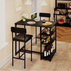 Bar Table and Chair Set with Three Shelves Small 2-Person Dining Table with 2 upholstered stools with backrests Suitable for Restaurants and bistros -Black