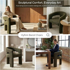Hyfirm Modern Barrel Dining Chairs Set of 4, Comfy Sherpa Upholstered Accent Dining Room Chairs with Arms for Kitchen Living Room Bedroom Reception, Green