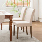 Rowill Modern Upholstered Dining Chairs Set of 2, Linen Fabric Side Dining Room Chair with Solid Wood Legs and Padded Seat for Home Kitchen/Restaurant, Beige