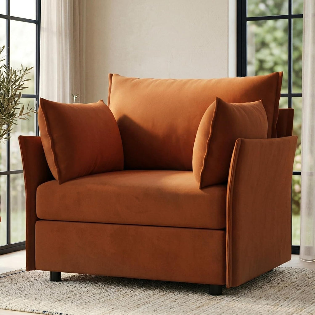 ABCASA Oversized Velvet Accent Chair with Removable Covers, Extra Deep Seat & Wide Reading Chair with 2 Pillows for Living Room, High Back, Terracotta