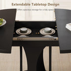 Einhomn 59" Extendable Round Dining Table for 6-8, Kitchen Table with Sturdy Double Arc Base & Backboard Clasp Desktop, Mid-Century Modern Dinner Table, Kitchen Dining Room, Space Saving, Black