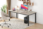 71" Large Industrial Dining Table, Rectangular Wooden Table with Sturdy Metal Legs & Rounded Edges, Kitchen, Living Room or Writing Desk,1.8m(Grey & Black Leg)