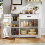 Kitchen Coffee Bar Cabinet with Storage, Sideboard Buffet with Drawers, Shelves and Door, Short Pantry Cabinet for Bathroom or Living Room, White Rustic