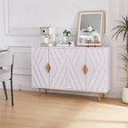 Sideboard Buffet Cabinets with Storage, Accent Storage Cabinets with Fluted Doors, Gold Metal Handle and Legs, Wood Console Table Credenza for Living Room, Entryway, White