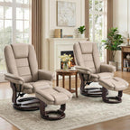 Swivel Recliner Chair with Ottoman Reclining Lounge Sofa Footrest, Set of 2 | 360°Sturdy Wood Base, Soft Faux Leather, Upholstered Ultra-Plush Foam, Modern Armchair, Living Room Bedroom Office Reading