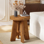 Round Side Table, Farmhouse Solid Wood End Table for Couch, Mid Century Modern Side Table with Heavy-Duty Legs, Small Bedside Table for Bedroom, Living Room, Walnut
