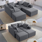 125" Oversized Sectional Couches for Living Room, Modern Cloud Couch with Ottoman,USB Port&Cup Holders, Comfy Corduroy Modular Sectional U Shape Sofa Couch for Apartment, Grey Couch in a Box