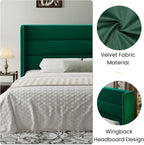 SHA CERLIN King Size Velvet Bed Frame with Wingback Headboard/Upholstered Platform Bed with Wooden Slats/Mattress Foundation/No Box Spring Needed/Easy Assembly/Green