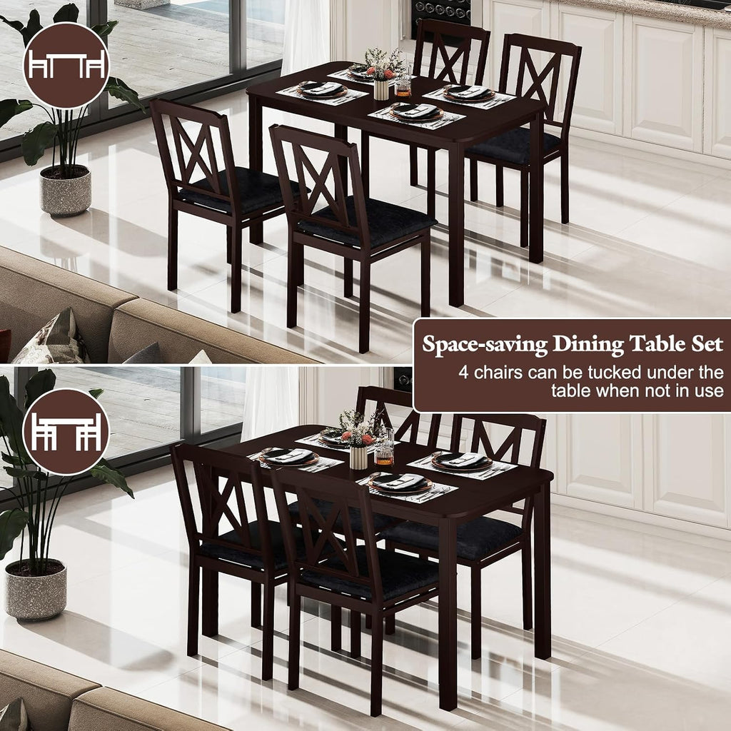 Giantex 5-Piece Dining Table Set for 4, 47" Rectangular Kitchen Table & 4 Chairs with Rubber Wood Legs, Upholstered Seat, Space-Saving Dinette Set for Small Spaces, Living Room, Apartment, Restaurant