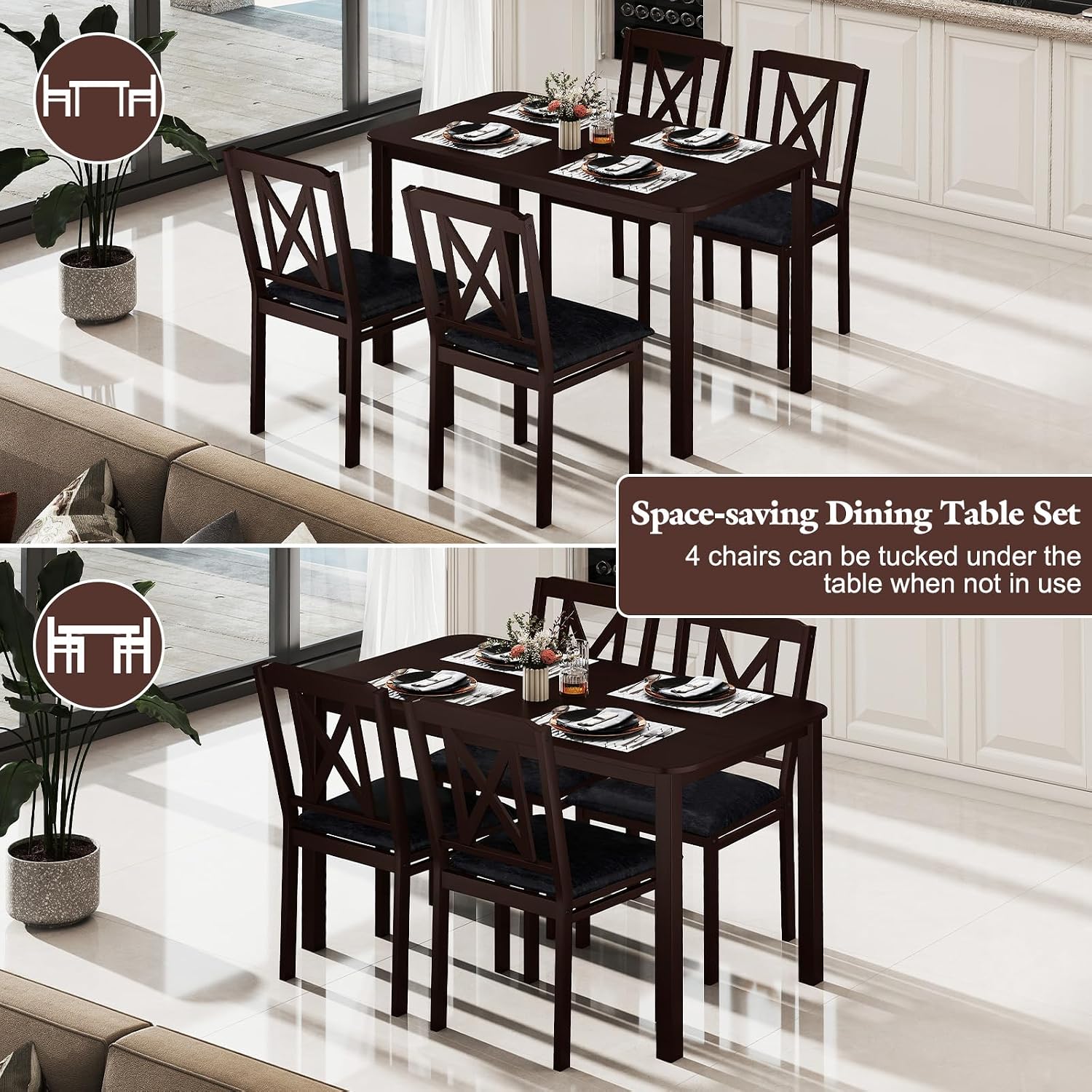 Giantex 5-Piece Dining Table Set for 4, 47" Rectangular Kitchen Table & 4 Chairs with Rubber Wood Legs, Upholstered Seat, Space-Saving Dinette Set for Small Spaces, Living Room, Apartment, Restaurant