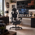 Desk Computer Gaming Chair - High Back Ergonomic Office Chair with Footrest and Lumbar Support, Swivel Comfy Home Gamer Video Game Chairs with Pocket Spring Cushion for Adults (White Leather)