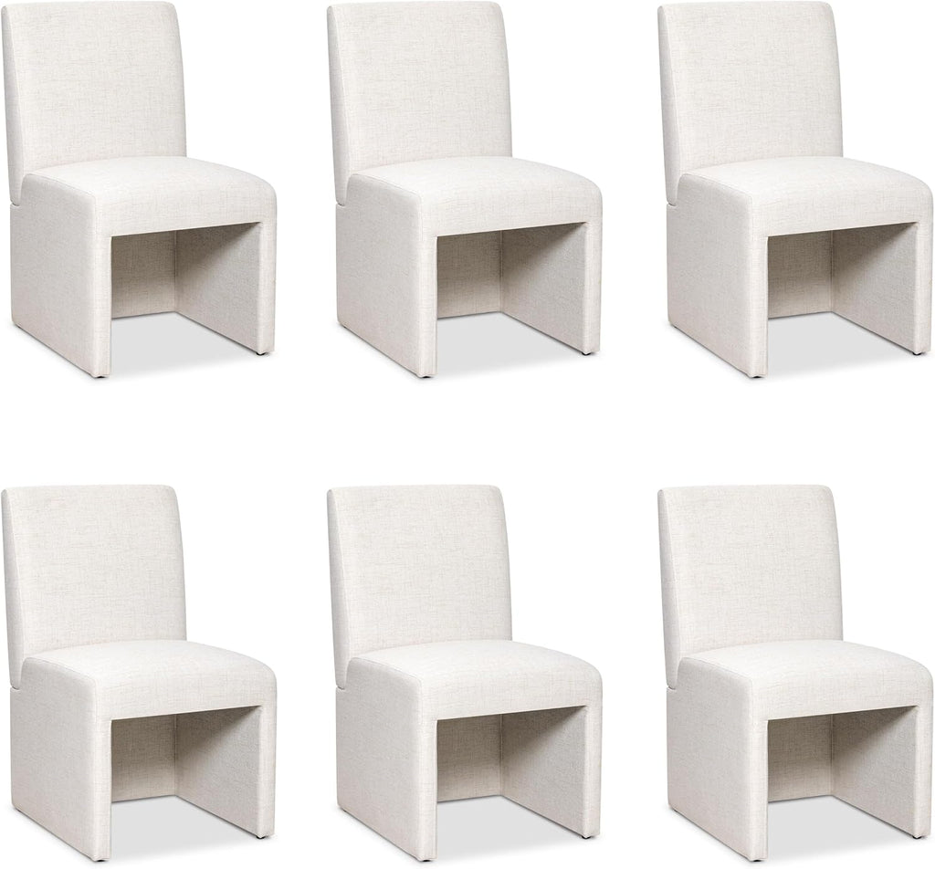 RNKSFX Beige Upholstered Dining Chairs Set of 6, Kitchen & Dining Room Chairs, Mid Century Modern Chairs, Linen Dining Chairs with Wooden Frame, Fabric