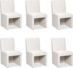 RNKSFX Beige Upholstered Dining Chairs Set of 6, Kitchen & Dining Room Chairs, Mid Century Modern Chairs, Linen Dining Chairs with Wooden Frame, Fabric