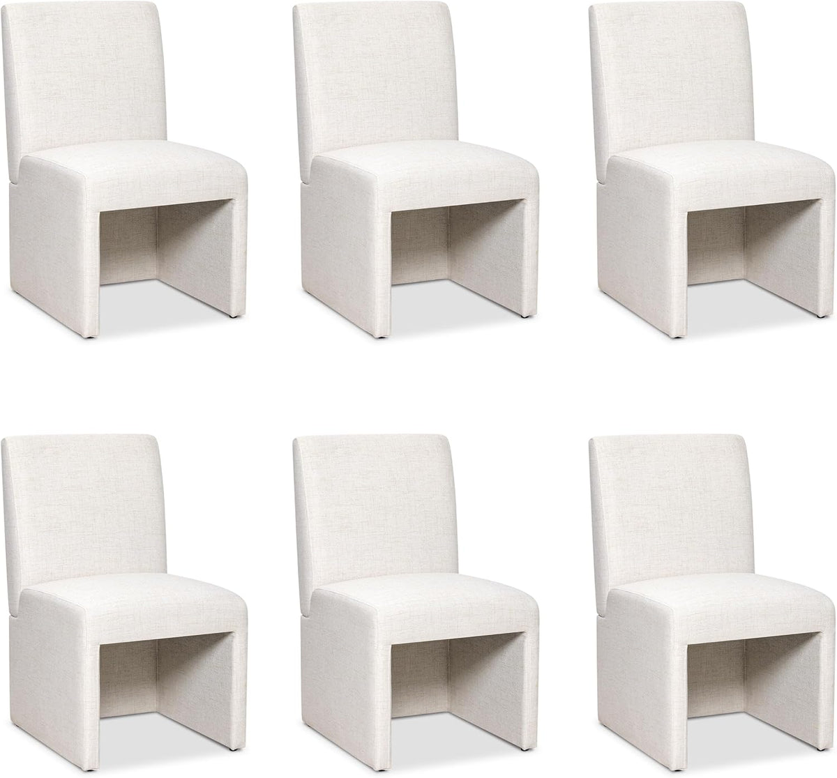 RNKSFX Beige Upholstered Dining Chairs Set of 6, Kitchen & Dining Room Chairs, Mid Century Modern Chairs, Linen Dining Chairs with Wooden Frame, Fabric