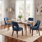 UVV Wooden Dining Chairs Set of 2, Mid Century Upholstered Dining Room Chair Kitchen Chairs, Chenille Dinner Chair with Solid Wood Legs for Kitchen Dining Room, Navy Blue