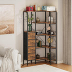 AFLUI 5-Tier Corner Bookshelf with LED Light Strips, 4 Fabric Drawers