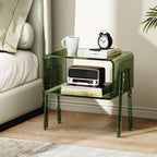 Acrylic Side Table, 2-Tier End Table with Open Storage for Small Spaces, Clear Nightstand Bedside Table with for Bedroom, Living Room (Green, 16.9" × 11.8“ × 17”)