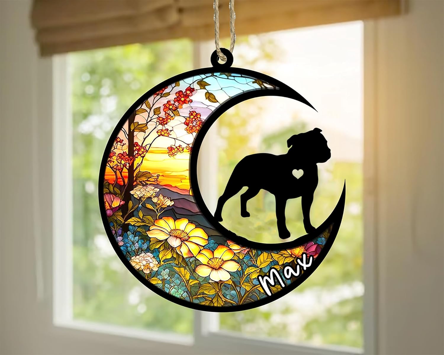 Personalized Dog Memorial, Custom Name Staffordshire Bull Terrier Dog Christmas Ornament, Custom Breeds, Pet Loss Light Catcher, Gifts for Lovers Loss of Pet Sympathy on Mothers Day Christmas