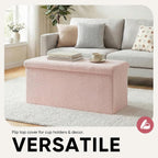 30 Inches Storage Ottoman Bench - Square Ottoman with Sherpa Top,Storage Bench for Bedroom 30" L x 15" W x 15" H - Pink