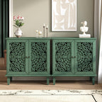 Sideboard Buffet Cabinet with Storage, Accent Cabinet with 2 Carved Doors and Adjustable Shelf, Farmhosue Console Table with Solid Wood Legs, Symmetrical Floral Design, Antique Green