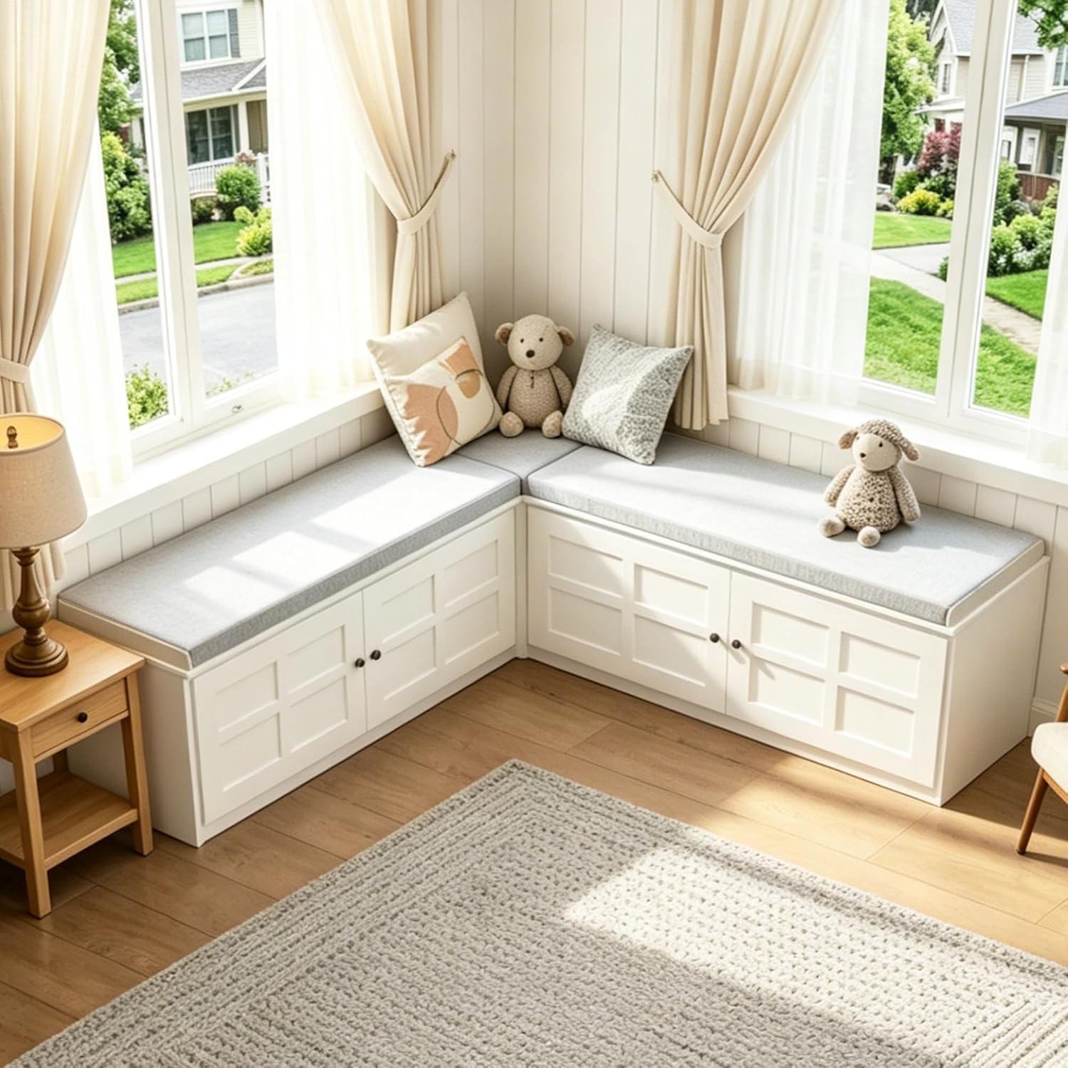 L-Shape Storage Bench with Cushion, Backless Corner Dining Nook Bench with Hidden Storage for Kitchen, Entryway, Cloakroom