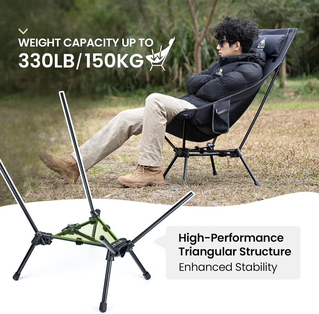 ONETIGRIS Tigerblade High Back Camping Chair with Pillow Design, Comfortable Widened Seat Folding Chair