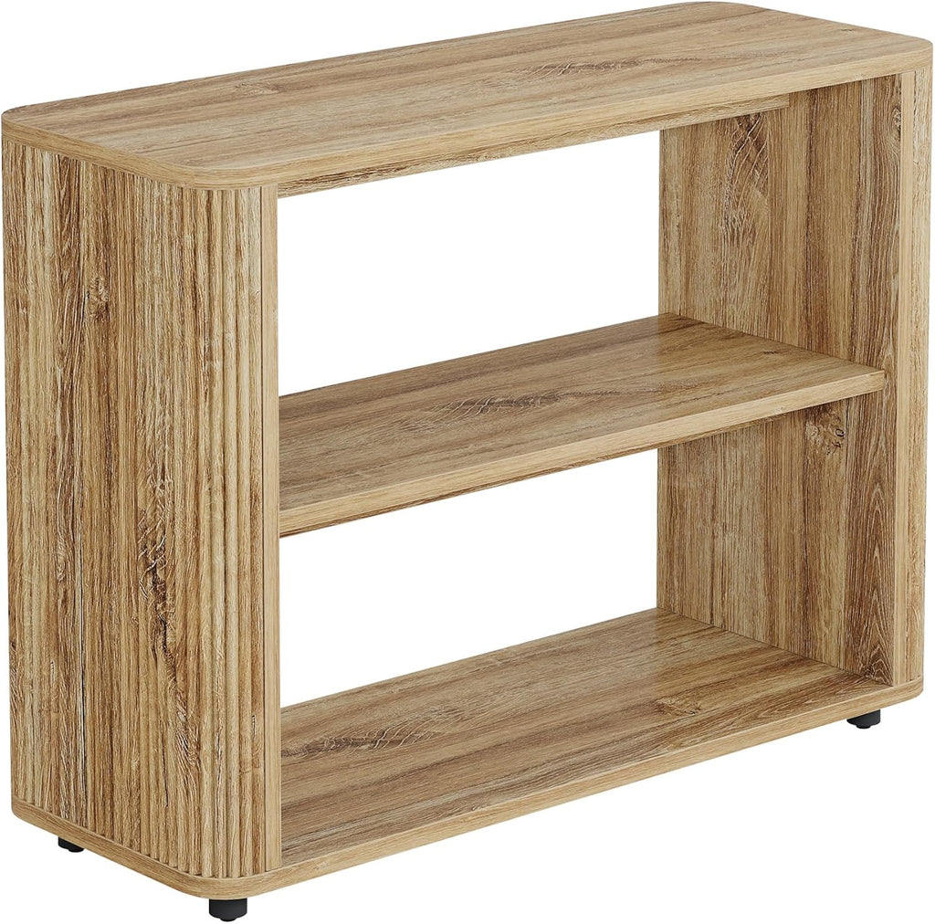 Tribesigns Narrow Side Table, 3-Tier End Table for Living Room, Small Fluted Nightstand with Storage Shelves, Farmhouse Bedside Table for Bedroom, Small Spaces, Sofa Couch, Natural