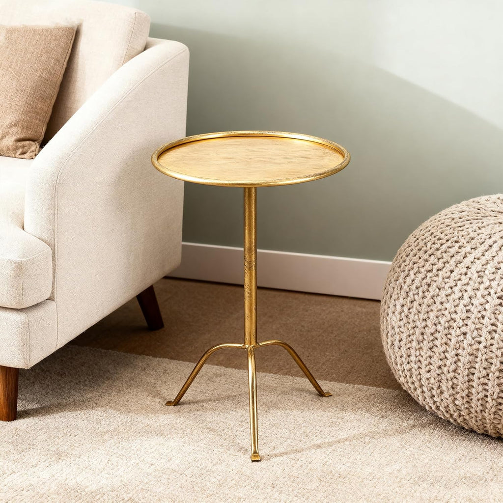 SHOHAYTO 2 Pcs Small Bronze Pedestal Side Table – 21.25" Tall Metal Martini Table for Bedroom, Living Room, or Office – Round Accent Cocktail End Table
