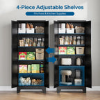 PEUKC 75" Farmhouse Metal Storage Cabinet with Doors and 4 Adjustable Shelves, Large Pantry Organizer for Kitchen, Dining Room, and Living Room,Assemble Require(Black)
