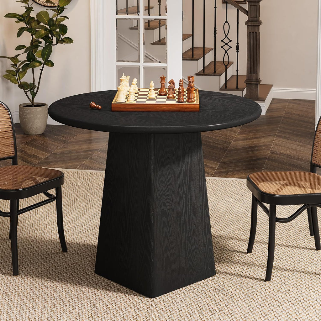 Tribesigns 31.5-Inch Round Dining Room Table for 2-4, Farmhouse Small Kitchen Dinner Table with Square Base for Dining Room Living Room, Black