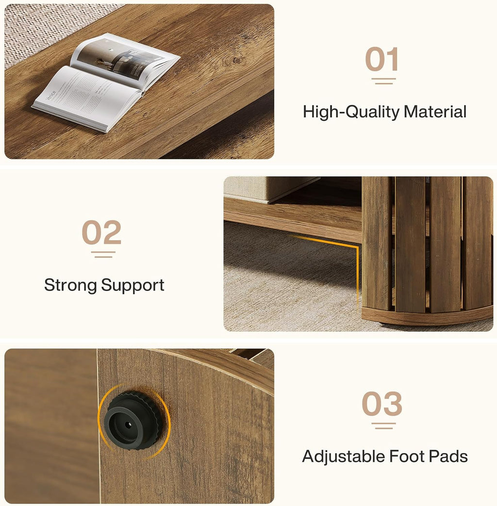 Tribesigns 63" Wooden Entryway Bench with Shoe Storage, Long 2-Tier Narrow Shoe Bench with Arc Vertical Slat Splicing Legs, End of Bed Stool for Bedroom, Entrance, Living Room (Brown)