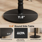 Homleke 12" Round Side Table, Solid Wood Pillar with Wood Top & Base, Small Drink Accent Table for Living Room, Bedroom, Sofa & Office, Easy Assembly, Black
