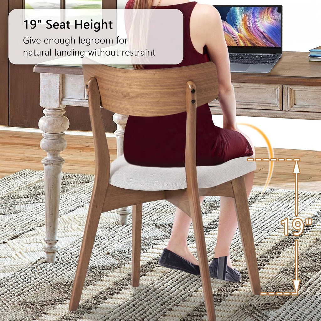 Modern Dining Chairs with Upholstered Cushion, Solid Rubber Wood Dining Chair with Comfortable Backrest, Sturdy Wooden Chairs for Kitchen, Dining Room (Walnut-Beige, 6 Sets)