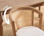 EALSON Rattan Mid Century Dining Chairs Set of 2 Modern Farmhouse Wooden Dining Room Chairs with Cane Curved Back Linen Fabric Upholstered Comfortable Kitchen Side Chairs for Restaurant, Beige